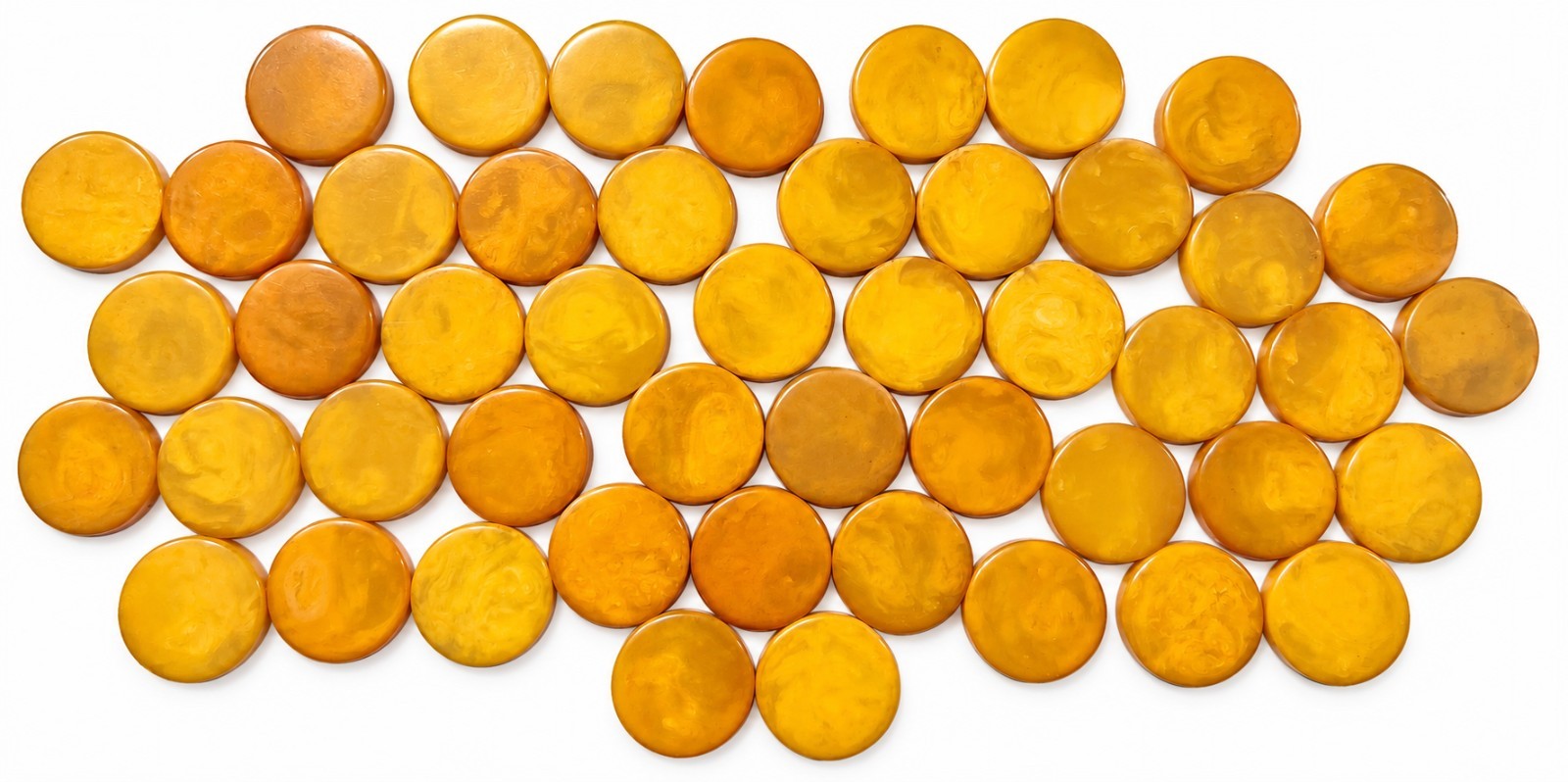48pc Vintage Egg Yolk Bakelite Discs Veined Marbled Tested Jewelry Making 100g