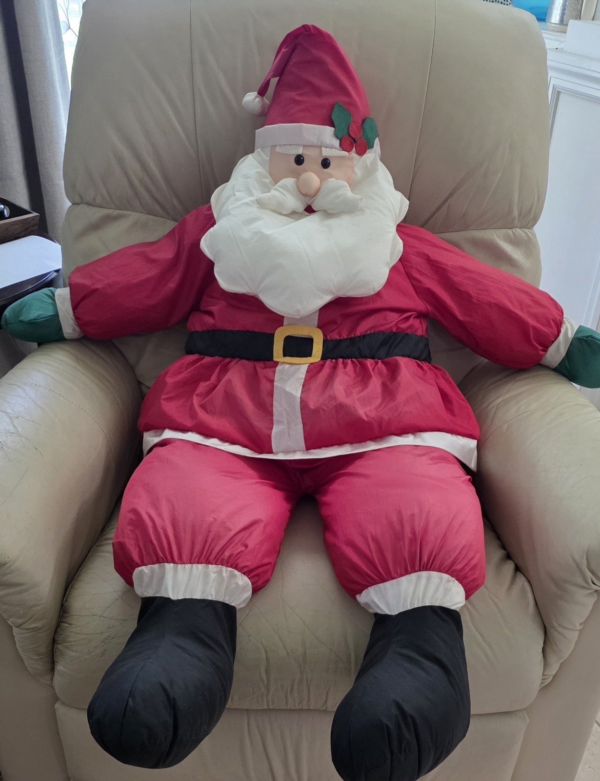 Vintage HUGE 48" Puffy Santa Claus Plush Christmas Porch Sitter Parachute Nylon Vintage HUGE 48" Puffy Santa Claus Plush Christmas Porch Sitter Parachute Nylon