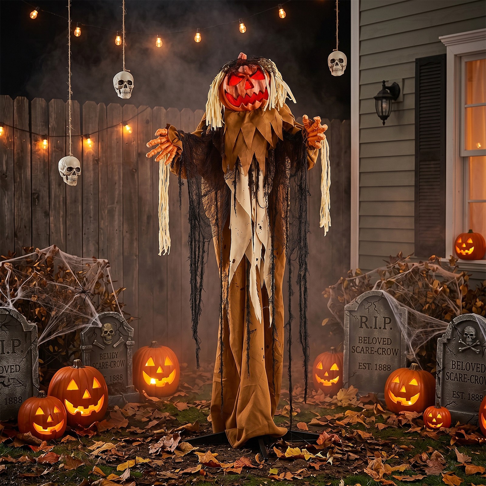 5.5FT Tall Halloween Scary Sound Pumpkin for Indoor Outdoor Holiday Decorations