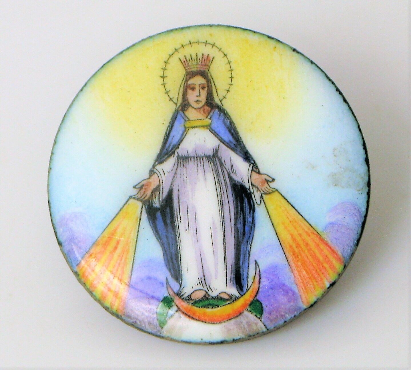 VINTAGE HAND PAINTED ENAMEL FOR PENDANT RELIGIOUS ~1\