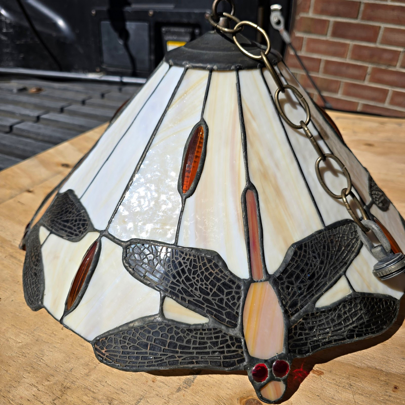 Tiffany Style Stained Glass Dragonfly Lamp Shade Cone 17" Diameter Vintage Tiffany Style Stained Glass Dragonfly Lamp Shade Cone 17" Diameter Vintage