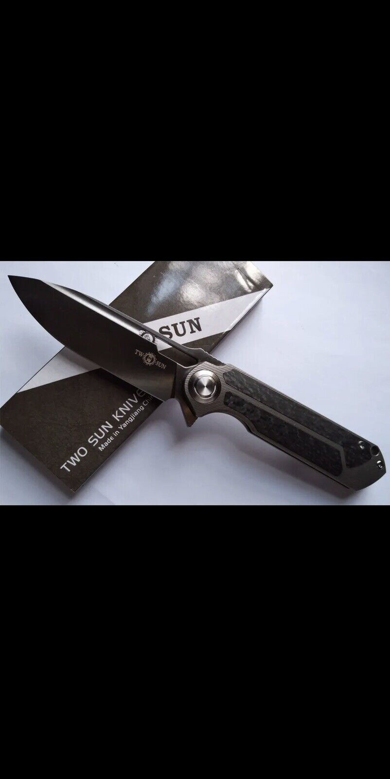 Twosun Knives Outdoor D2 TC4 Titanium Carbon Fiber Flipper TS226-D2 US SELLER