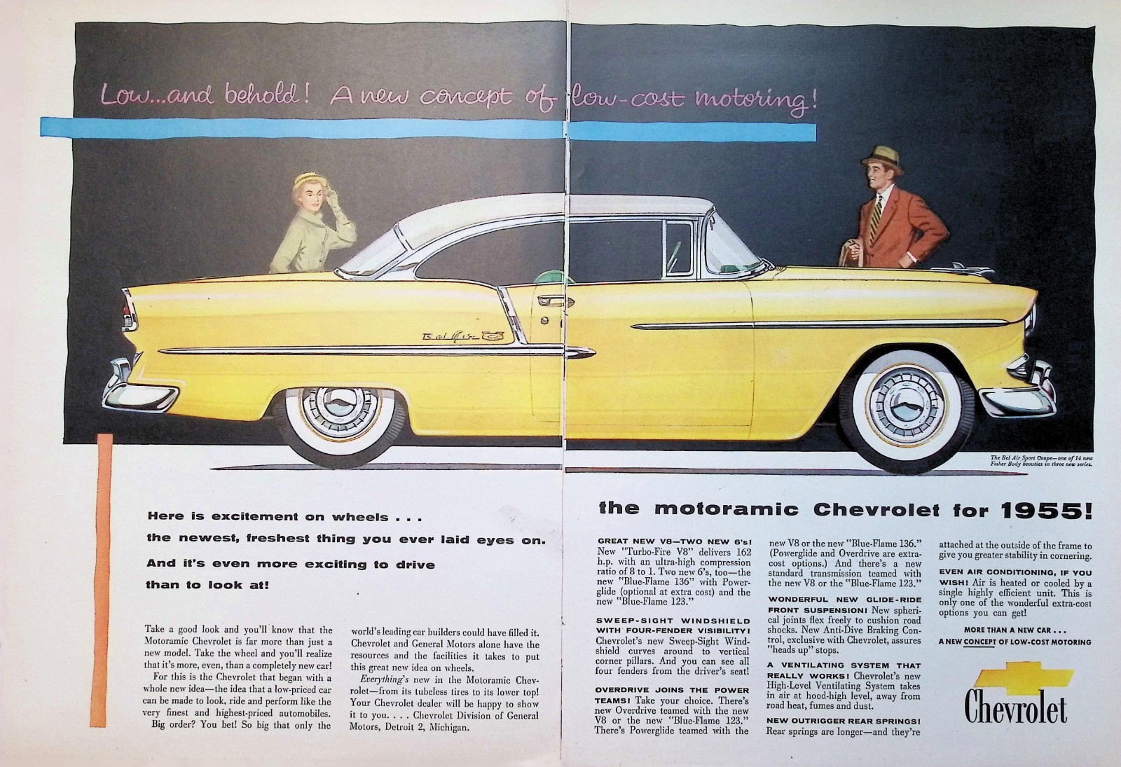 Original 1954 Vintage Print Ad: Chevrolet "The Bel Air Sport Coupe "Fisher Body Original 1954 Vintage Print Ad: Chevrolet "The Bel Air Sport Coupe "Fisher Body