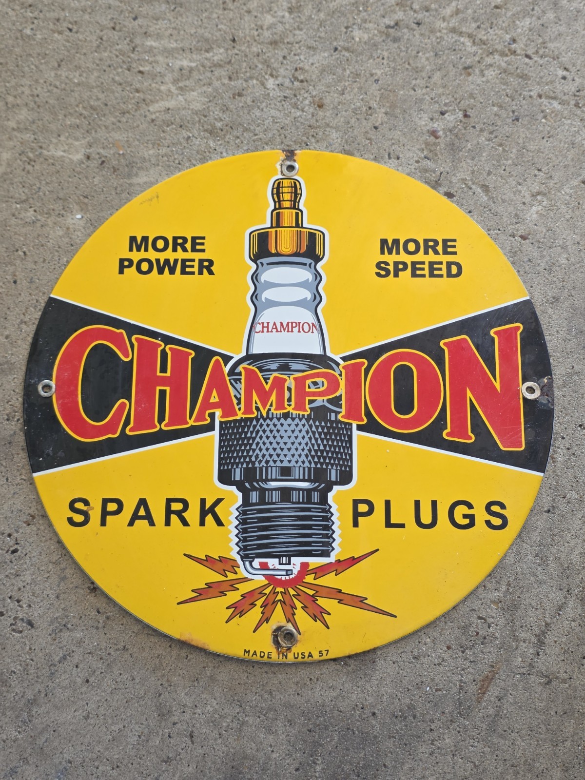 VINTAGE 1957 SPARK PLUGS PORCELAIN SIGN 12" VINTAGE 1957 SPARK PLUGS PORCELAIN SIGN 12"