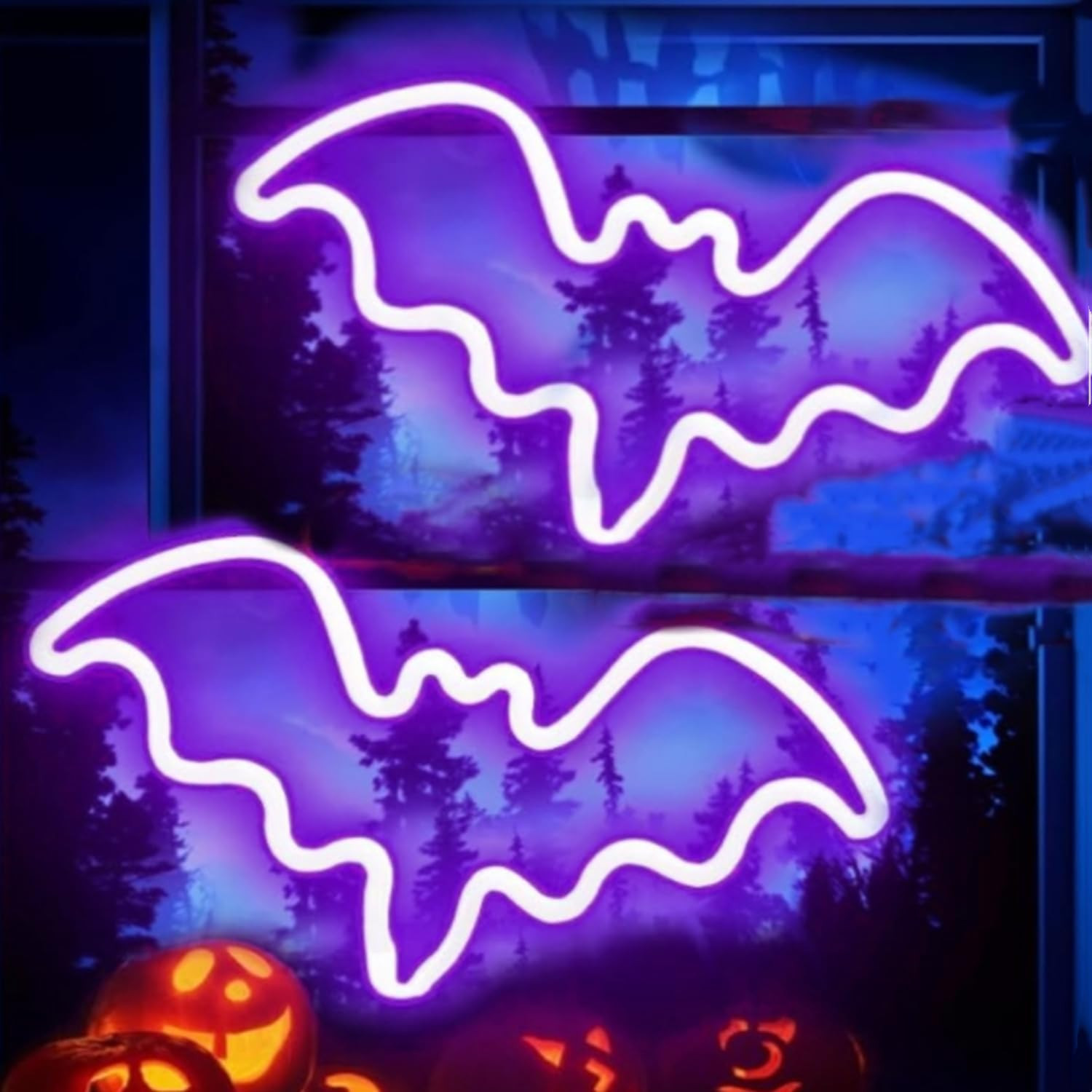 2 Pack Bat Neon Sign, Purple LED Bat Light for Halloween Indoor Decor