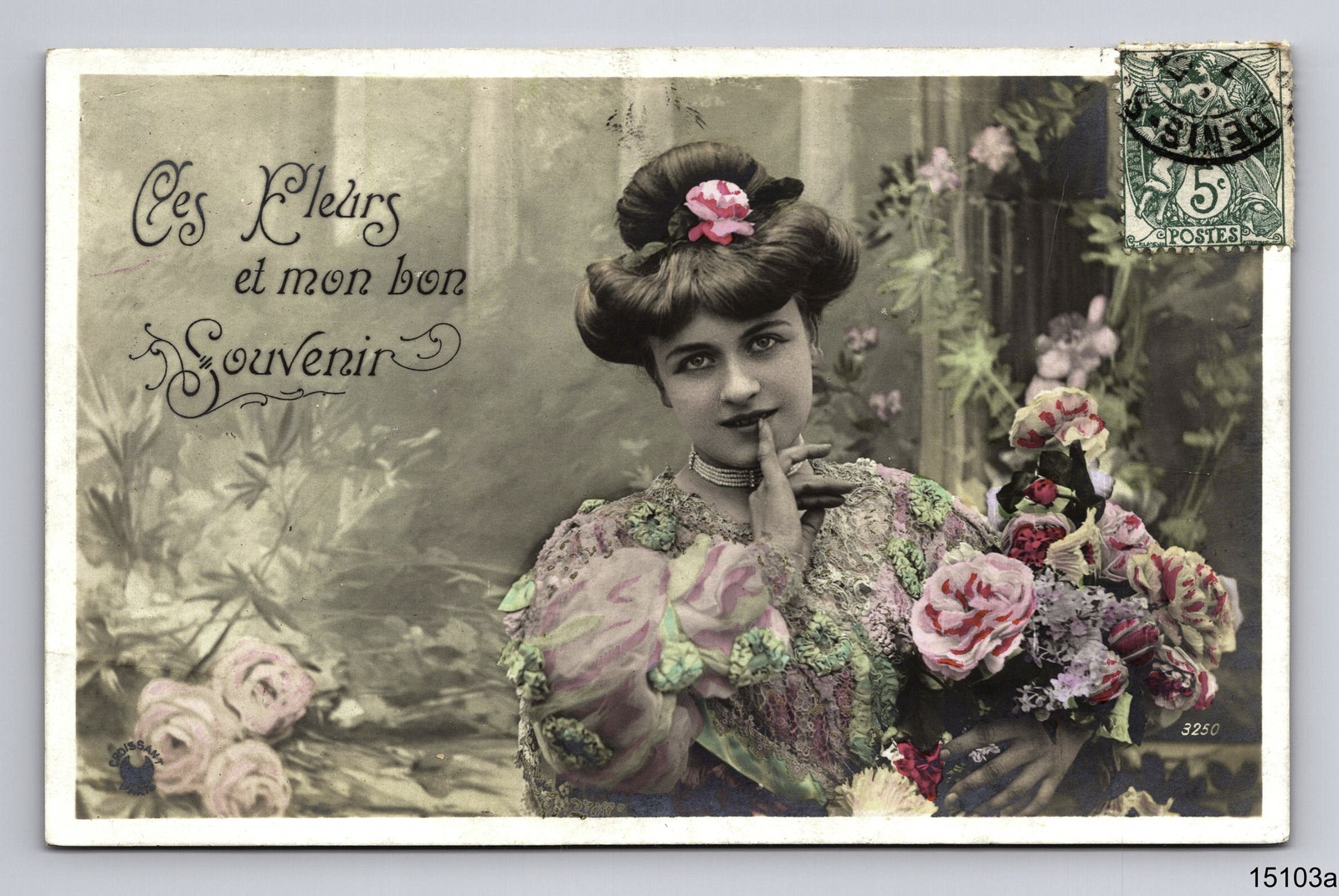 1907 RPPC Portrait of Beautiful French Woman Pretty Lady Flowers Omres Postcard 1907 RPPC Portrait of Beautiful French Woman Pretty Lady Flowers Omres Postcard