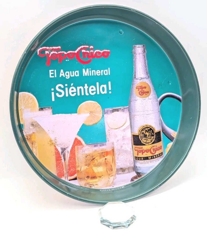 Vintage Topo Chico Tray Spanish Sparkling Mineral Soda Water 🇲🇽 Metal Blue 13"