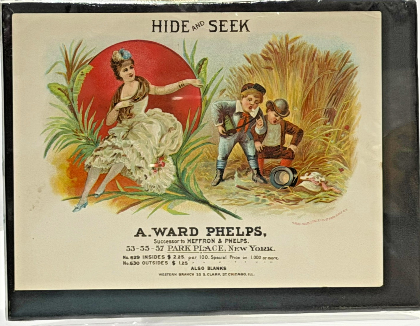 935~Rare 1890s A Ward Phelps Hide & Seek Cigar Label Salesman Sample Chicago NOS 935~Rare 1890s A Ward Phelps Hide & Seek Cigar Label Salesman Sample Chicago NOS