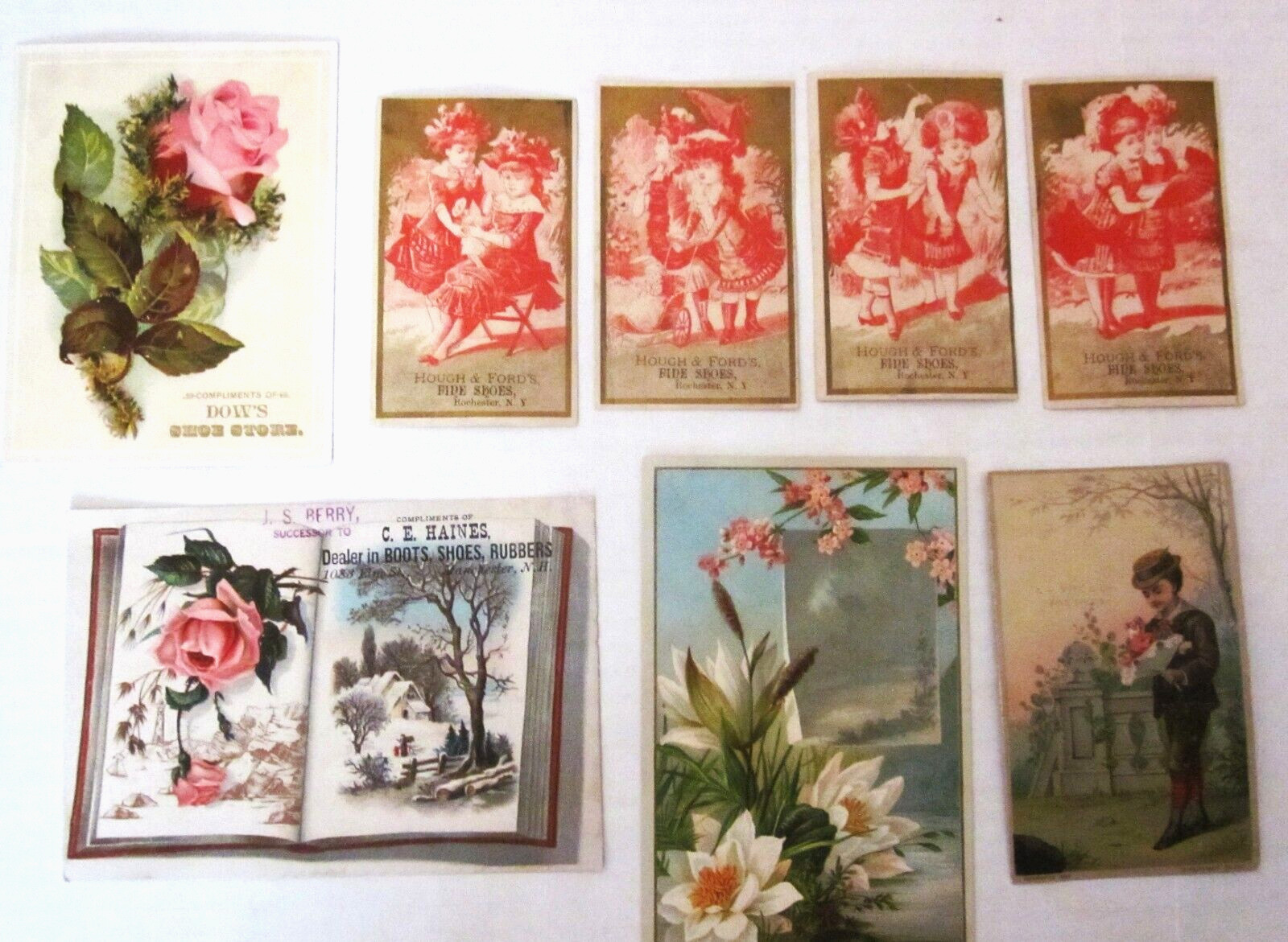 8 Antique 1800s Lithograph Trade Cards, Shoes & Boots, Hough & Ford's Fine Shoes 8 Antique 1800s Lithograph Trade Cards, Shoes & Boots, Hough & Ford's Fine Shoes