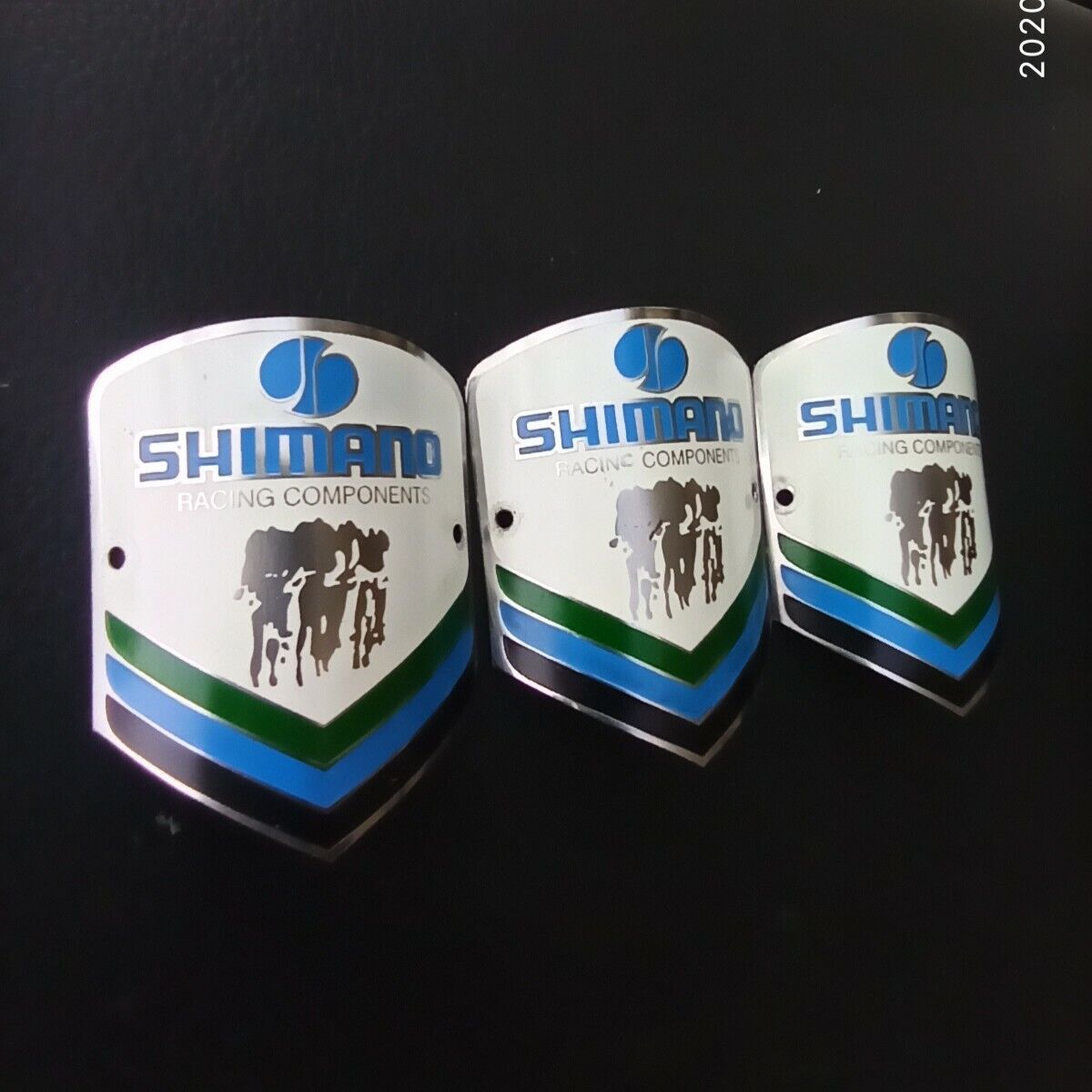 NOS 3X VINTAGE shimano BICYCLE HEAD BADGE BIKE emblem badge logo 1970 racing
