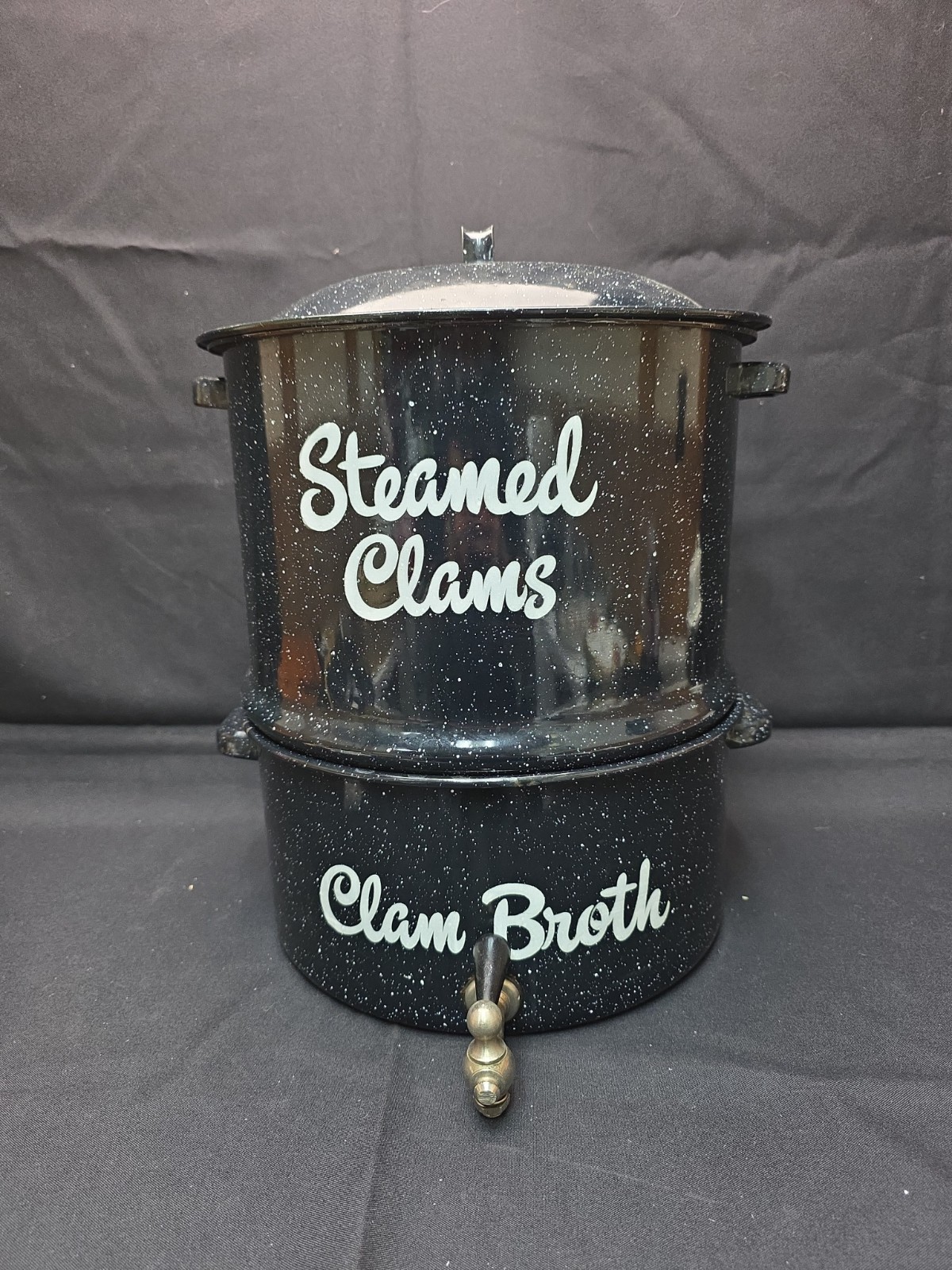 Vintage 3 Pcs Double Steam Pot with Lid and Spigot Lobster Clam Seafood Vintage 3 Pcs Double Steam Pot with Lid and Spigot Lobster Clam Seafood