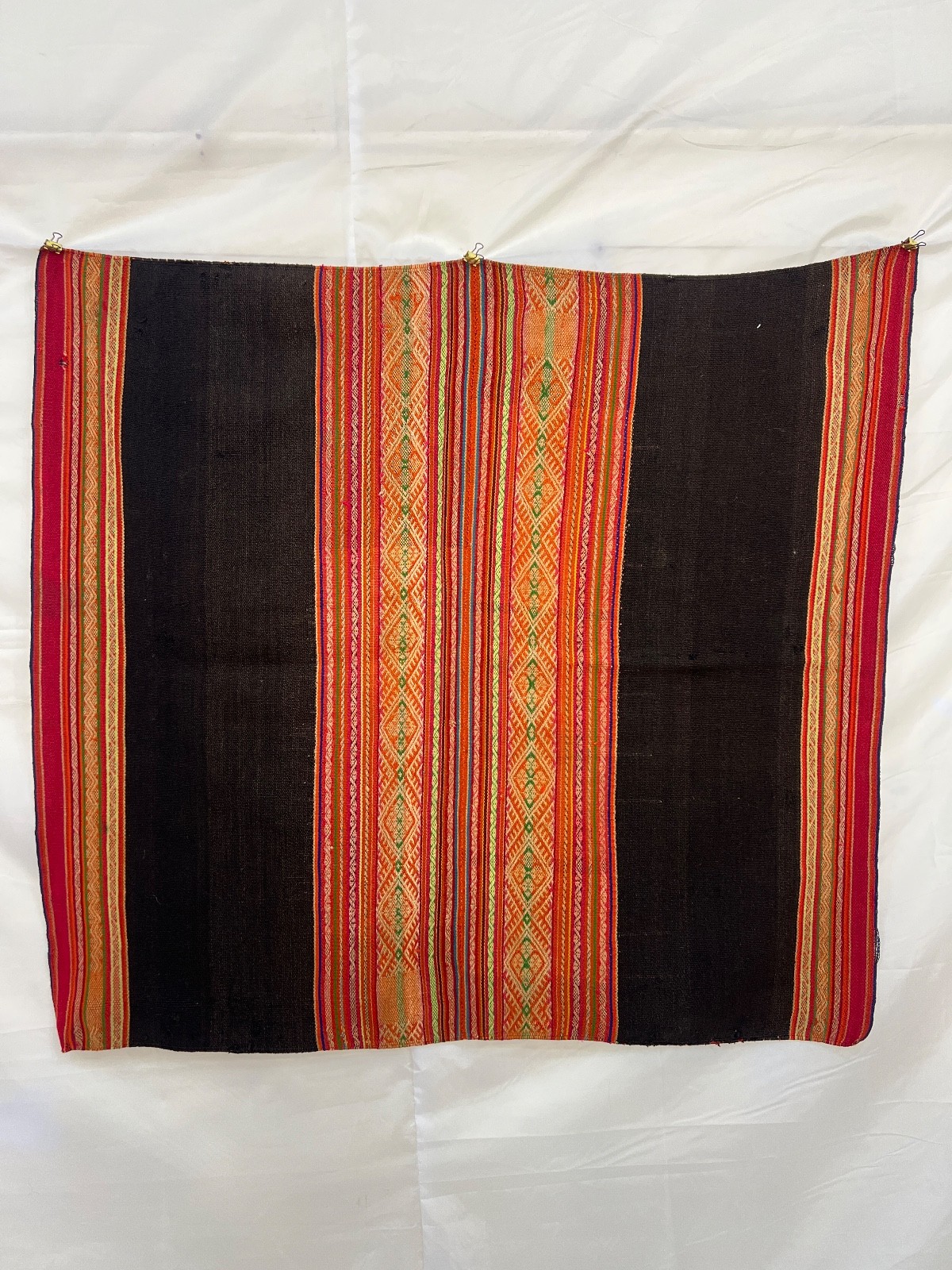 Vintage Peruvian Aguayo Hand Woven Wool Andean Blanket Textile Folk Indigeneos