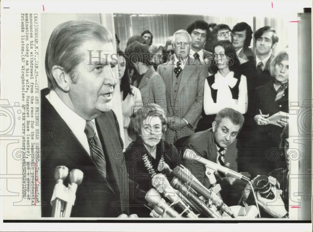 1976 Press Photo Terry Sanford makes announcement in Durham, North Carolina
