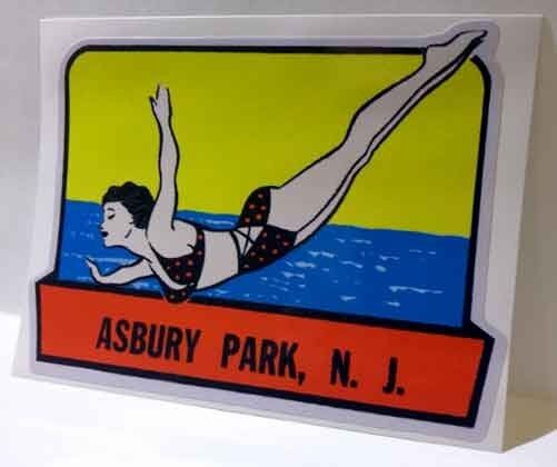 Asbury Park NJ Vintage Style Travel Decal / Vinyl Sticker, Luggage Label
