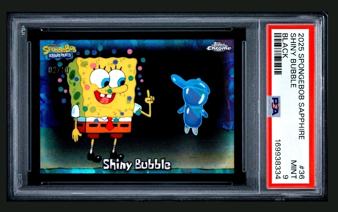 2025 Topps Chrome Sapphire Spongebob Shiny Bubble Black Refractor /10 PSA 9 2025 Topps Chrome Sapphire Spongebob Shiny Bubble Black Refractor /10 PSA 9