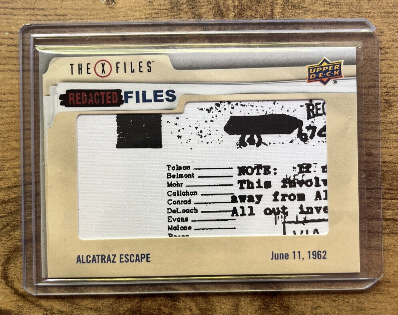 Alcatraz Escape Card W Names 2019 X-Files UFOs Aliens Redacted Files Level One