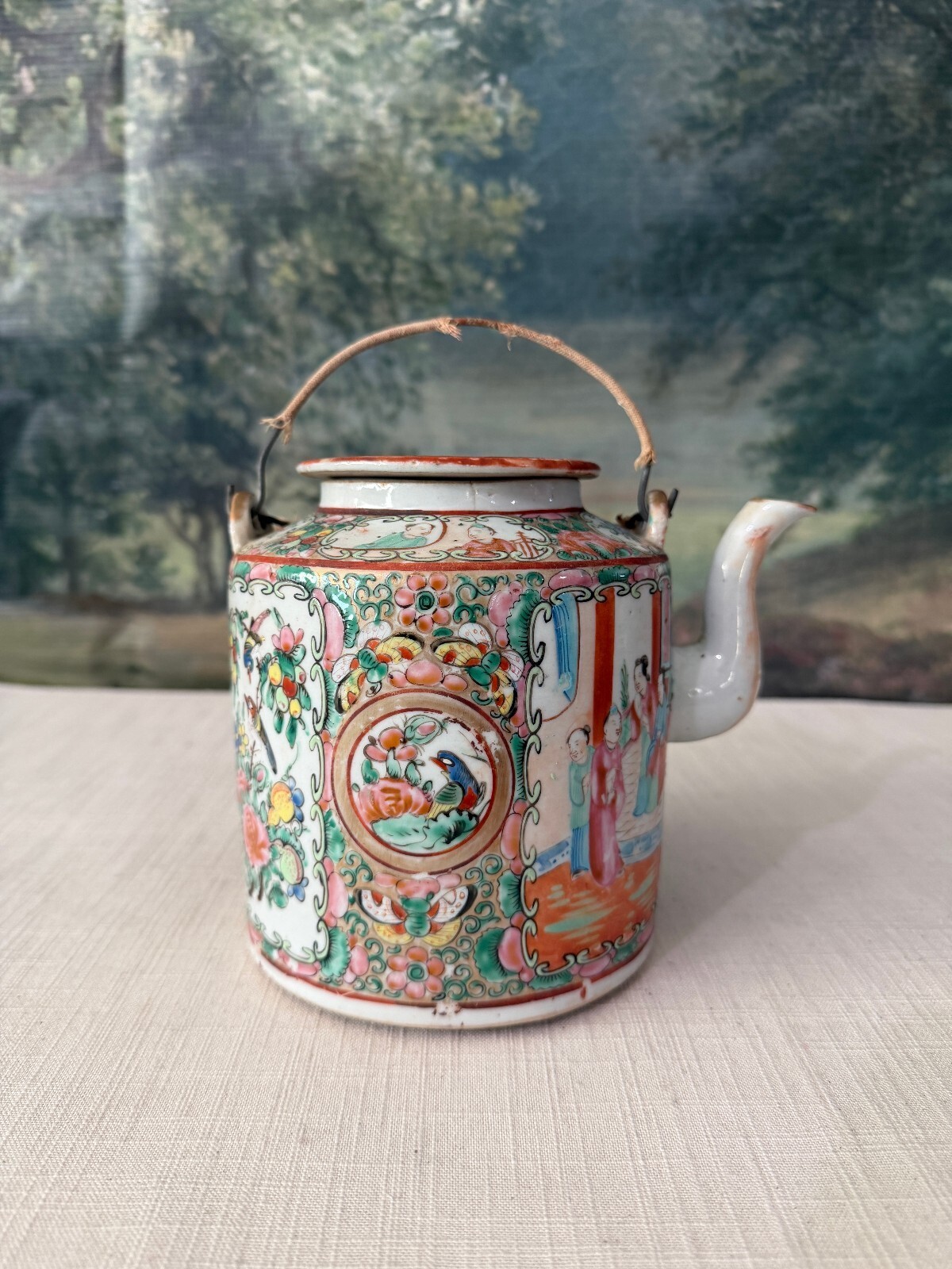 Vintage Chinese Enamel Teapot with Handle Vintage Chinese Enamel Teapot with Handle