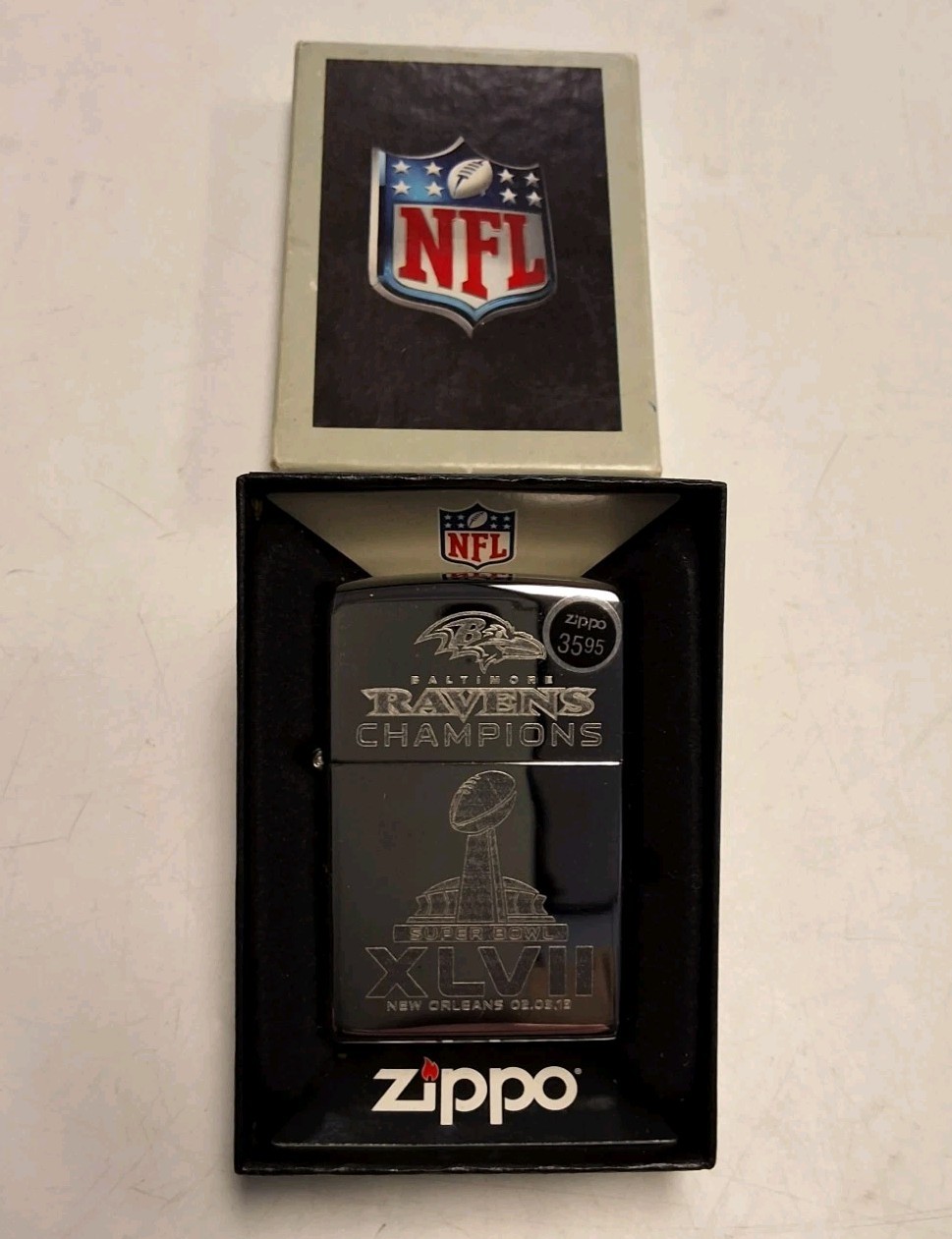 2013 Baltimore Ravens Super Bowl XLVII Champions Zippo Lighter Unused