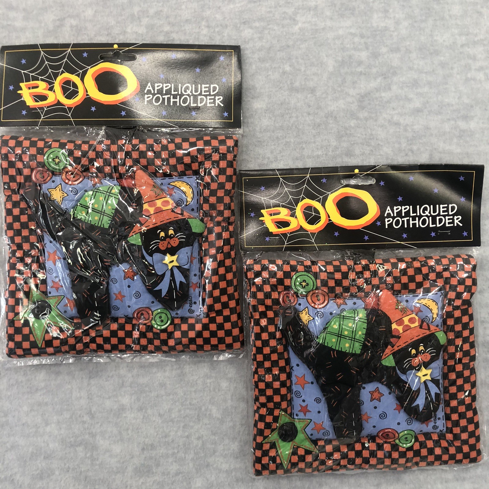 Vintage B&D Halloween Pot Holders Black Cat Applique Lot of 2 100% Cotton Vintage B&D Halloween Pot Holders Black Cat Applique Lot of 2 100% Cotton