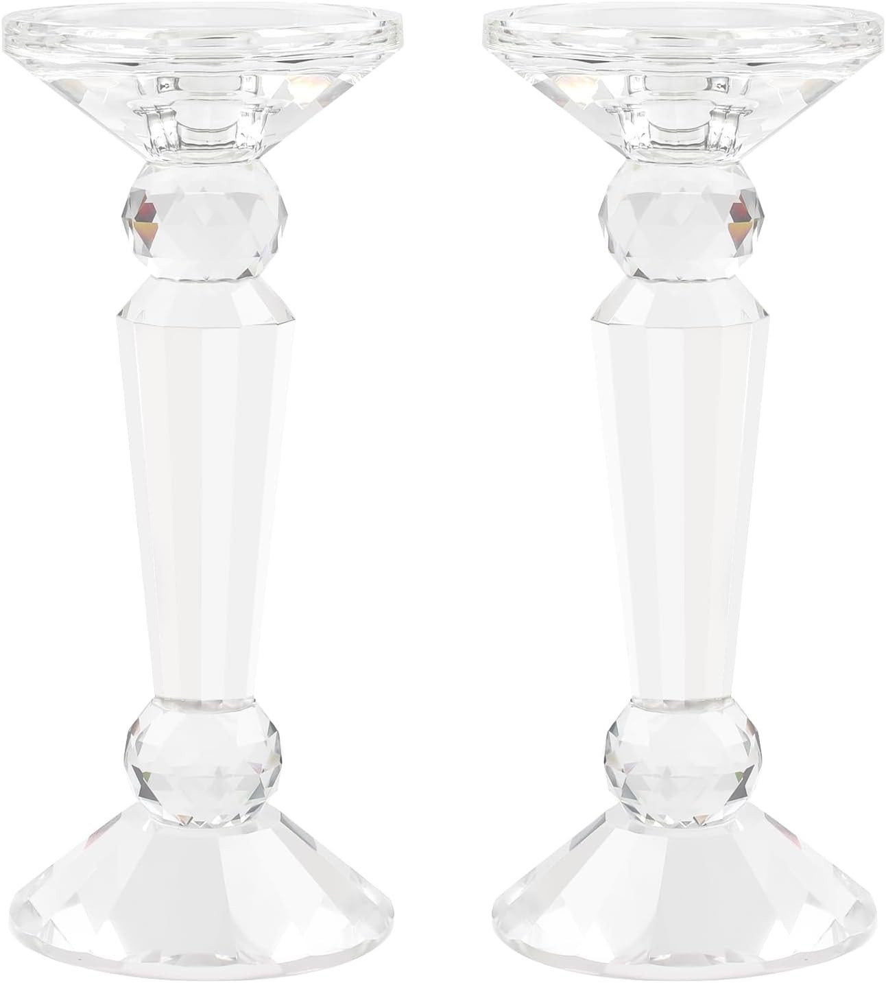 Crystal Taper Candle Holders Set, Clear Dual-Sided 2-In-1 Candlesticks for Taper
