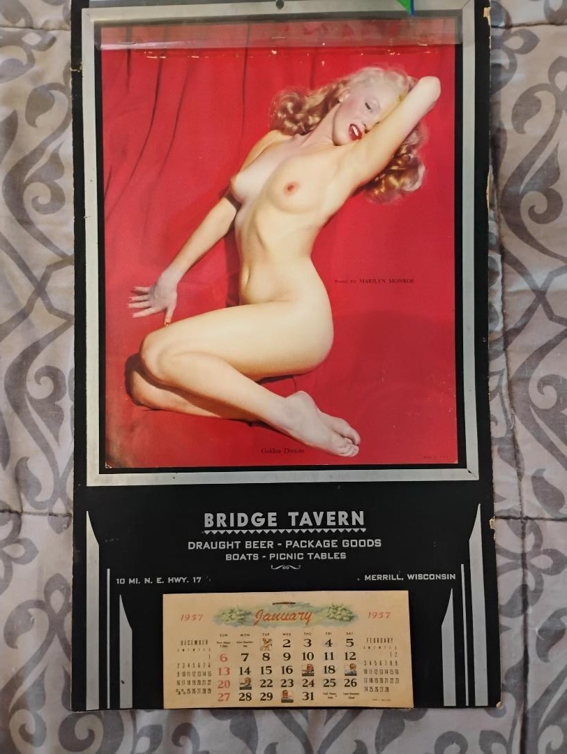 Vintage 1957 Maryilyn Monore golden dreams w/overlay negligee pull away calender Vintage 1957 Maryilyn Monore golden dreams w/overlay negligee pull away calender