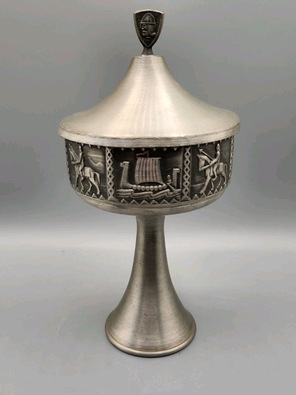 Vintage Snorre Norsk Tinn Pewter Lidded Pedestal Bowl BJH 36 Norway MCM Viking Vintage Snorre Norsk Tinn Pewter Lidded Pedestal Bowl BJH 36 Norway MCM Viking