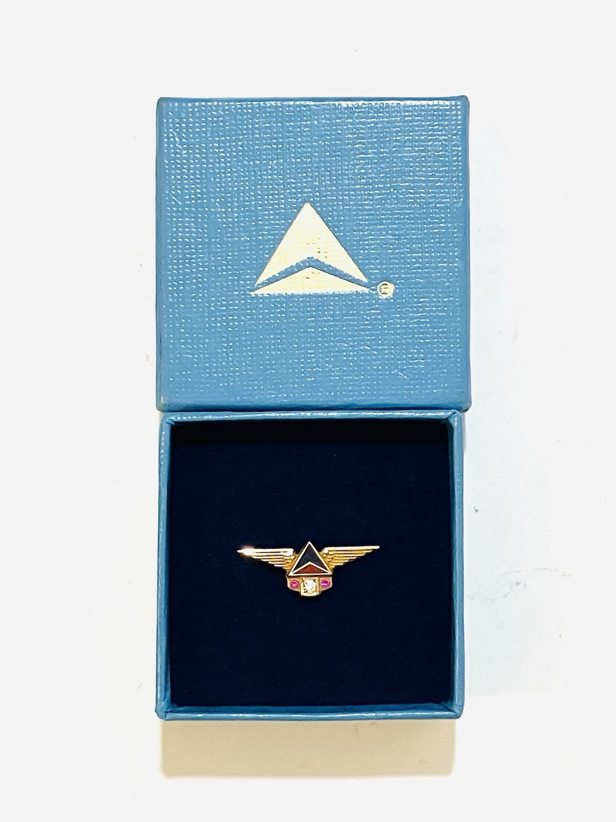Vintage 1970's Delta Airlines 25 Year Pin 10k 1/10 GF With Diamond & Rubies