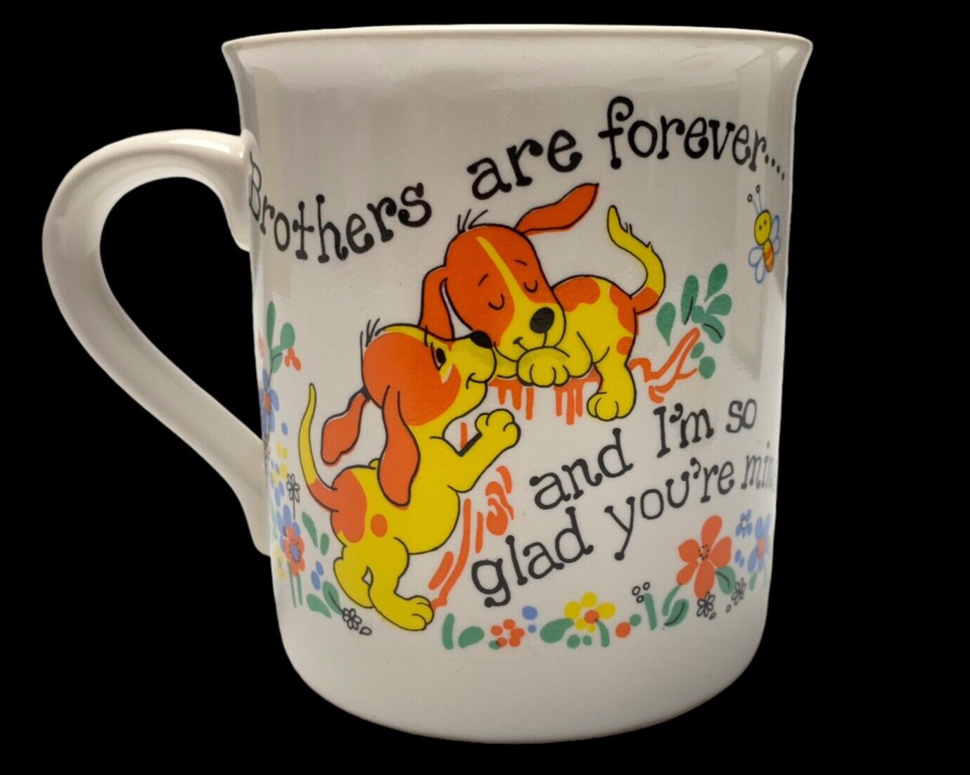 Brothers Are Forever I am So Glad You Are Mine Coffee Mug Cup Dogs lid box Vtg