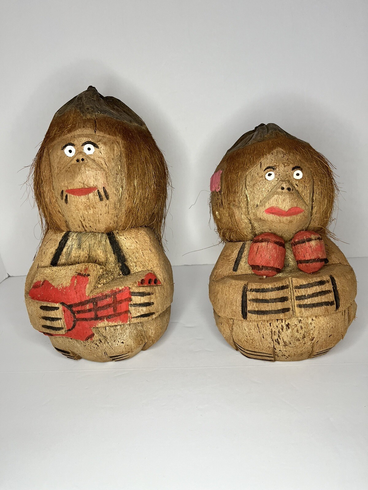 Hawaiian Luau Party Coconut Guitar Man Maraca Woman Art Handmade Tiki Decor