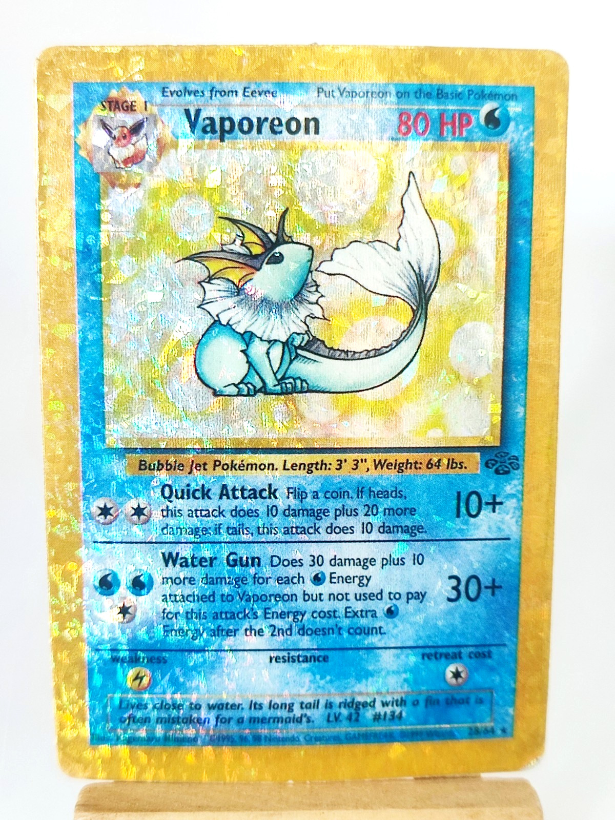 1998 POKEMON VENDING MACHINE HOLO PRISM FOIL STICKER - JUNGLE 28/64 VAPOREAN 1998 POKEMON VENDING MACHINE HOLO PRISM FOIL STICKER - JUNGLE 28/64 VAPOREAN