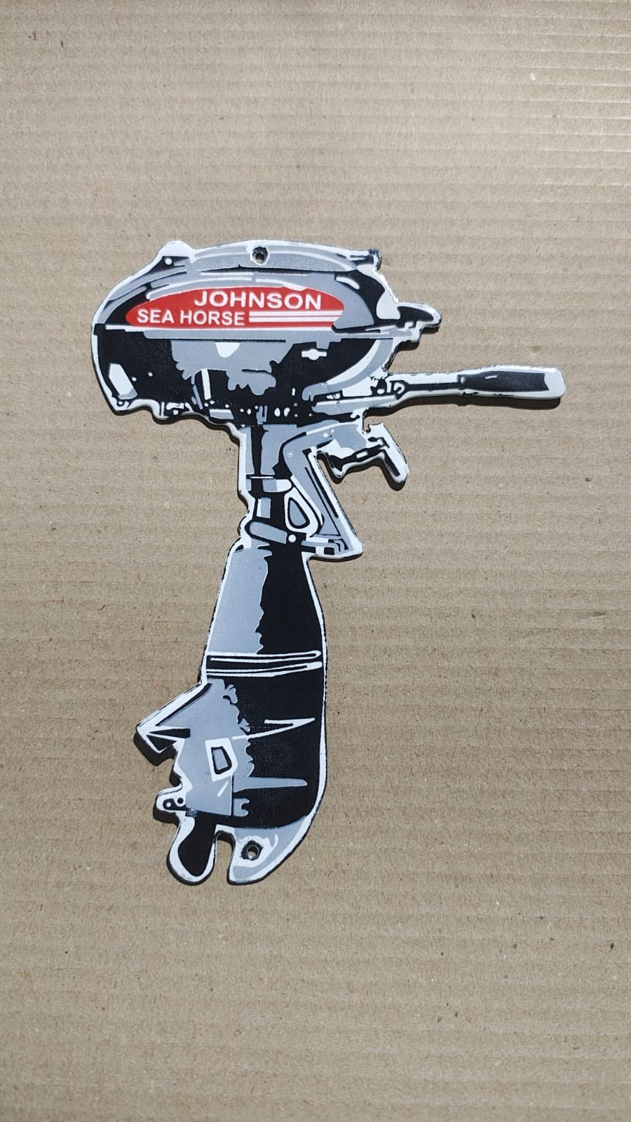Porcelain Johnson Sea Horse Enamel Sign Size 8" x 6" Inches Porcelain Johnson Sea Horse Enamel Sign Size 8" x 6" Inches