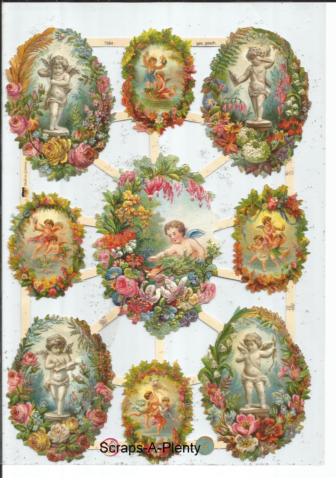 German Embossed SILVER GLITTER Scrap Die Cut - Christmas Easter Angel EF7364G German Embossed SILVER GLITTER Scrap Die Cut - Christmas Easter Angel EF7364G