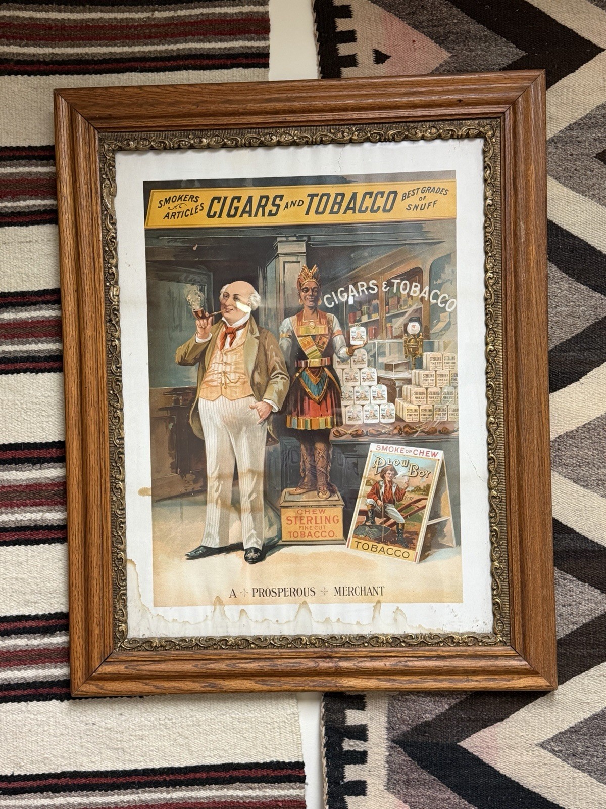 *RARE* Antique Cigar Store Prosperous Merchant Paper Litho Framed Sign Tobacco *RARE* Antique Cigar Store Prosperous Merchant Paper Litho Framed Sign Tobacco