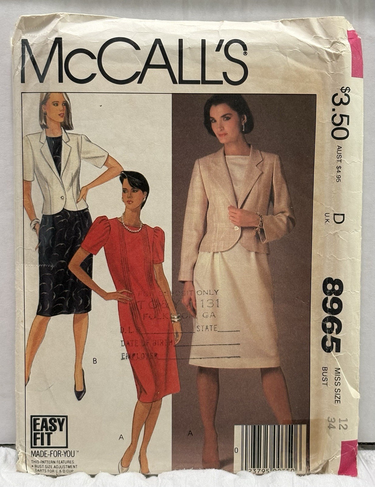 McCall’s 8965 Size 12 Jacket And Dress PREOWNED UNCUT VTG McCall’s 8965 Size 12 Jacket And Dress PREOWNED UNCUT VTG