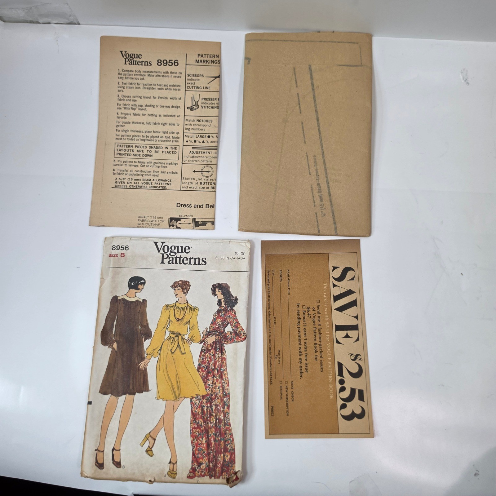 Vtg 1970s Vogue 8956 Sewing Pattern Loose A-Line Dress Yoke Size 8 FF Uncut Vtg 1970s Vogue 8956 Sewing Pattern Loose A-Line Dress Yoke Size 8 FF Uncut
