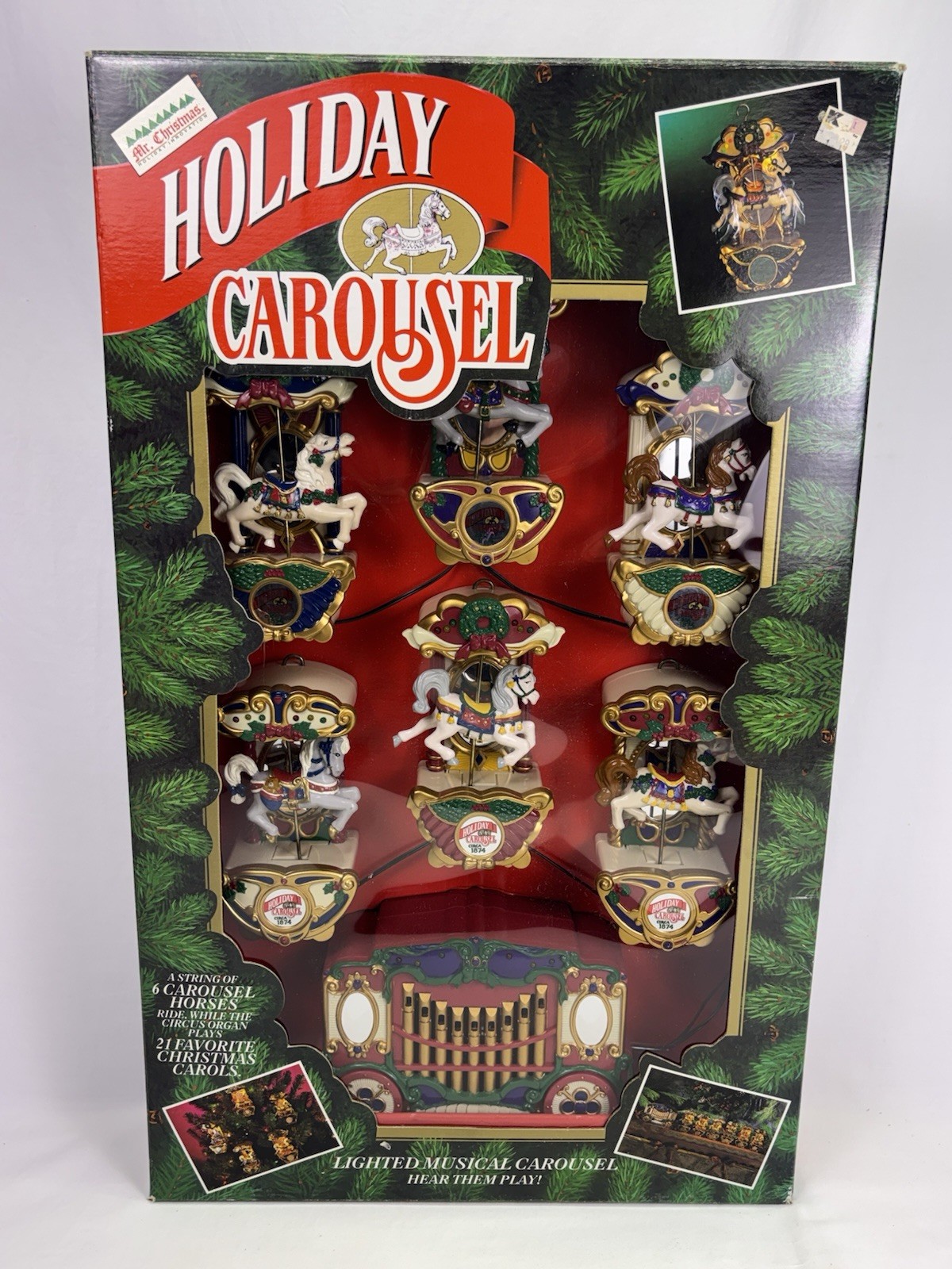 Vintage Mr Christmas Holiday Carousel Works 1992 Musical Boxed Moving Horses Vintage Mr Christmas Holiday Carousel Works 1992 Musical Boxed Moving Horses