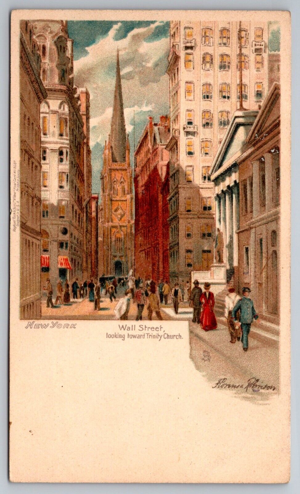 Tuck art Wall Street and Trinity Church New York Private mailing card