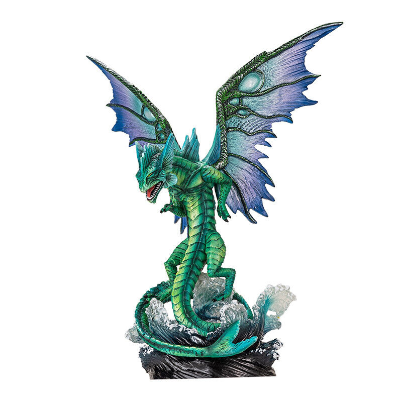 Large Fantasy Elemental Water Dragon Rising Above Sea Waves Collectible Figurine