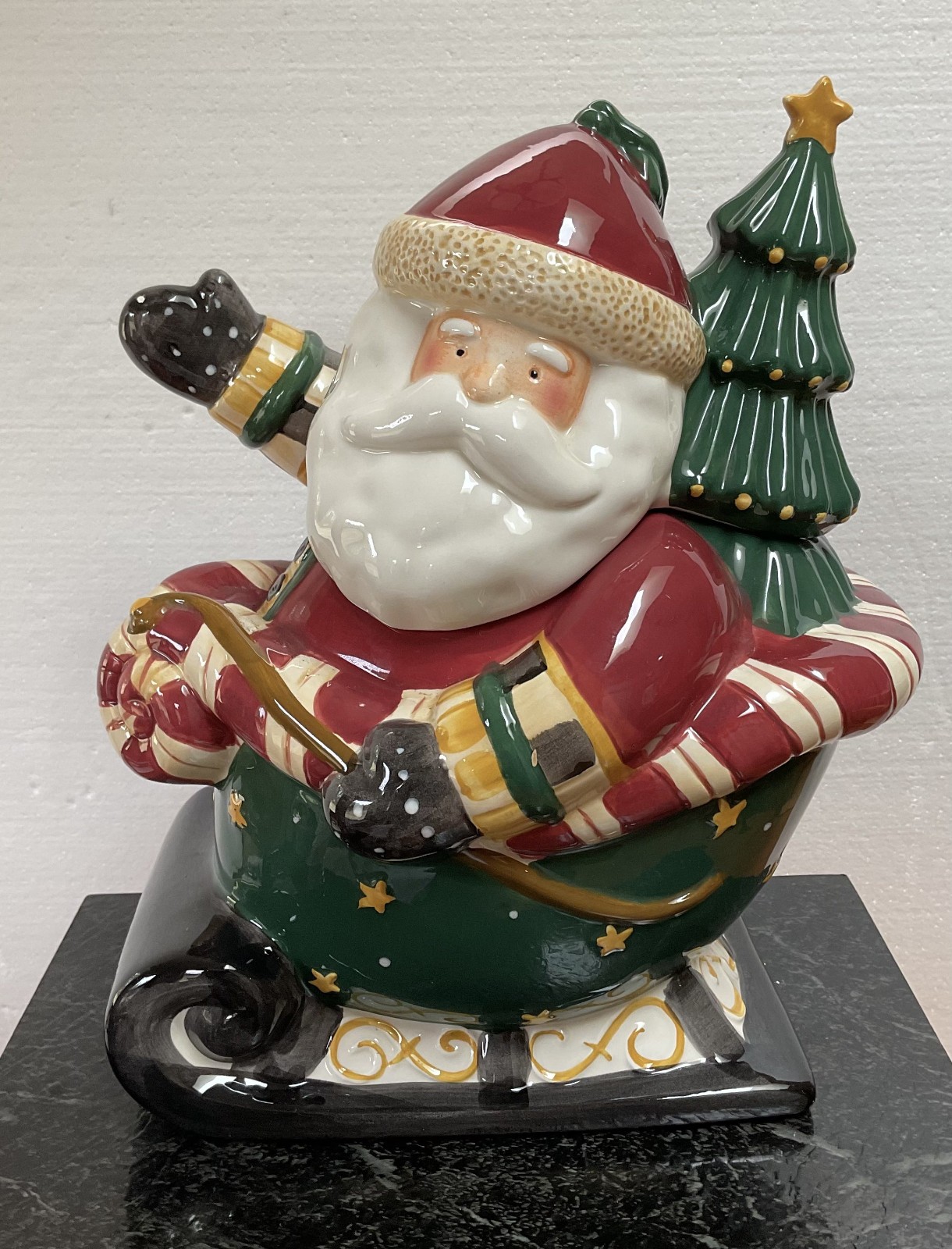 Vintage Debbie Mumm Santa's Spirit Ceramic Christmas Cookie Jar Sakura 12" Vintage Debbie Mumm Santa's Spirit Ceramic Christmas Cookie Jar Sakura 12"