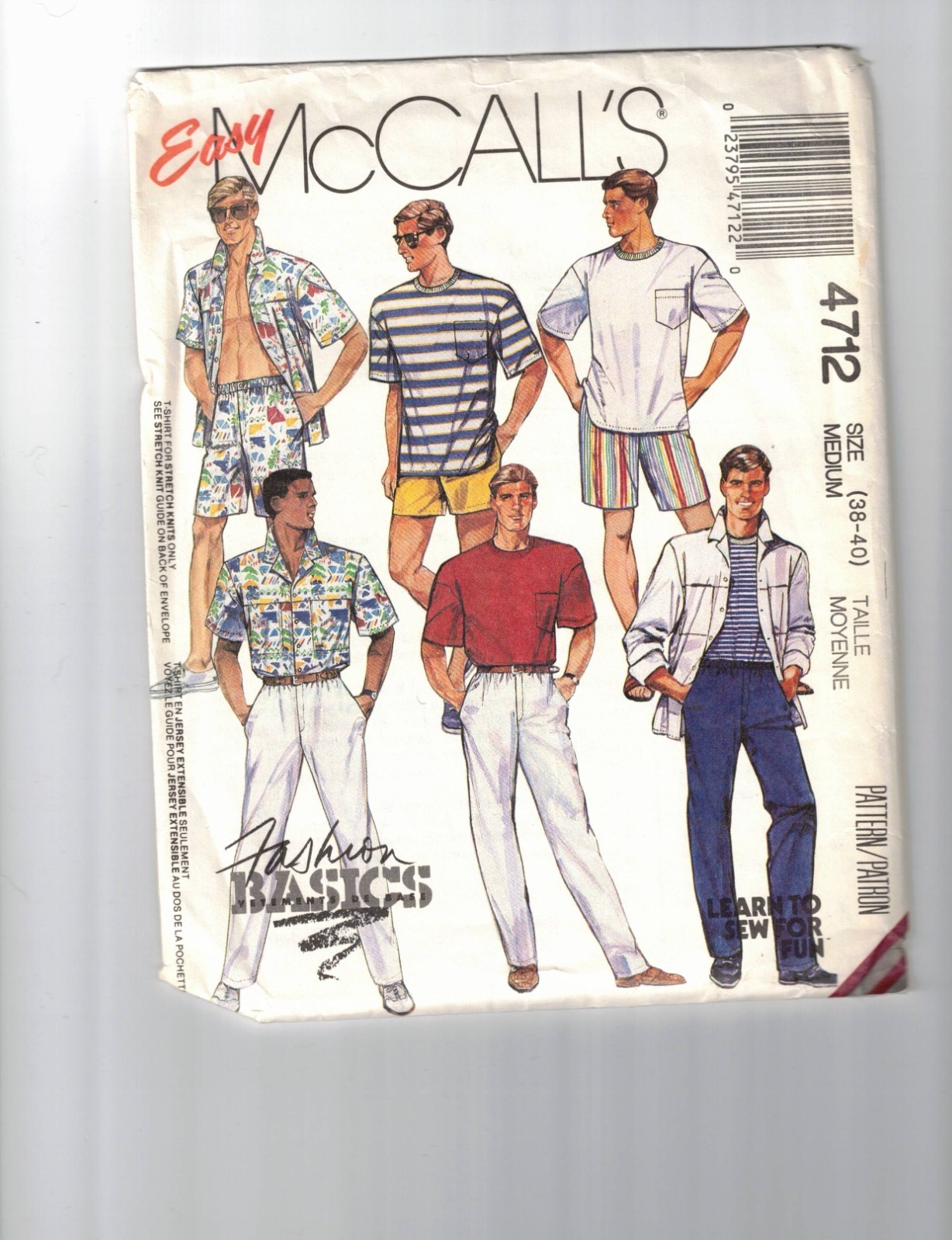 Easy McCall's 4712 Men's casual and formal shirt, pants & shorts M 38-40 UNCUT Easy McCall's 4712 Men's casual and formal shirt, pants & shorts M 38-40 UNCUT