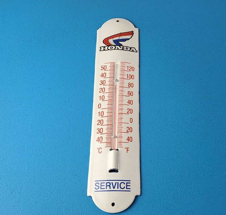 Vintage Honda Automobiles Sign - Service Gas Pump Sign on Porcelain Thermometer