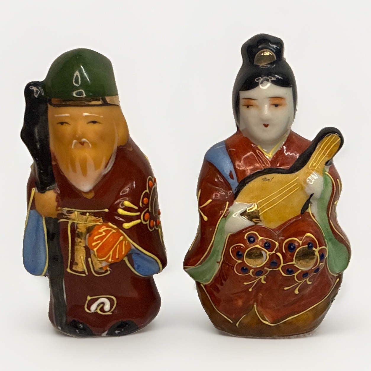 VTG Japan Kutani Moriage Figures Seven Lucky Gods Jurojin Benzaiten Signed VTG Japan Kutani Moriage Figures Seven Lucky Gods Jurojin Benzaiten Signed