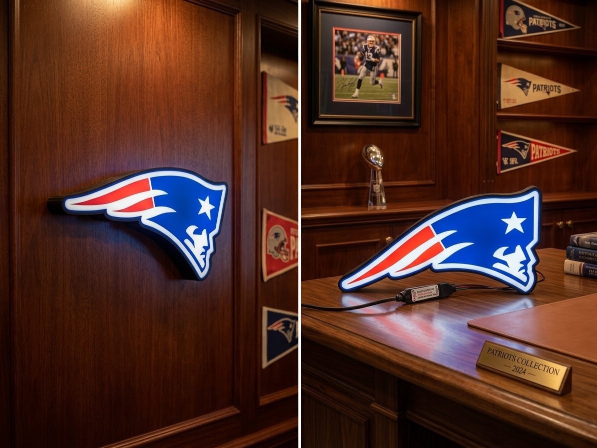 New England Patriots Light Up LED Wall Sign NFL Football Man Cave Bar Decor Gift New England Patriots Light Up LED Wall Sign NFL Football Man Cave Bar Decor Gift