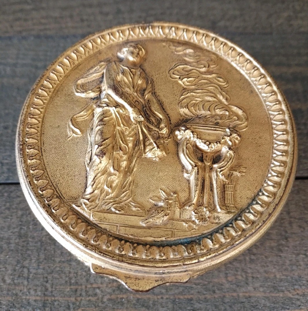 French Gilt Bronze Casket Box Ovington Bros New York Hestia Greek Goddess Fire