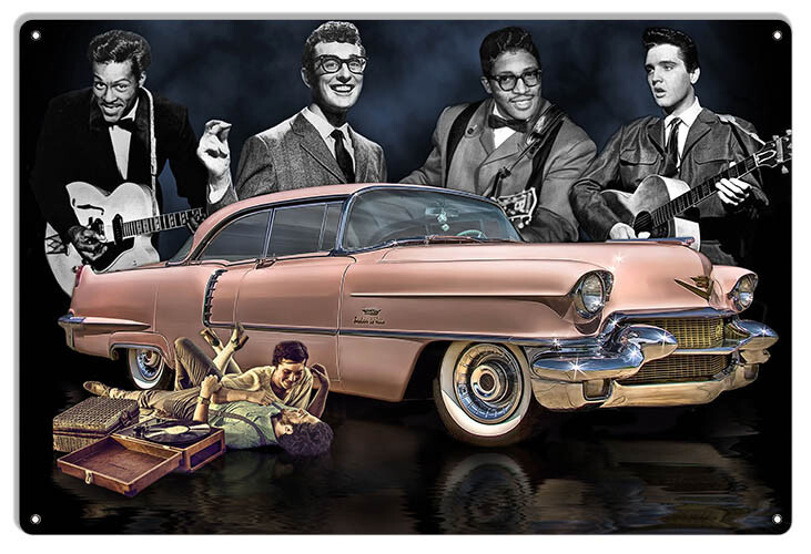 1950s PINK CADILLAC FAMOUS SINGERS 18" HEAVY DUTY USA METAL AUTO CAR ADV SIGN 1950s PINK CADILLAC FAMOUS SINGERS 18" HEAVY DUTY USA METAL AUTO CAR ADV SIGN