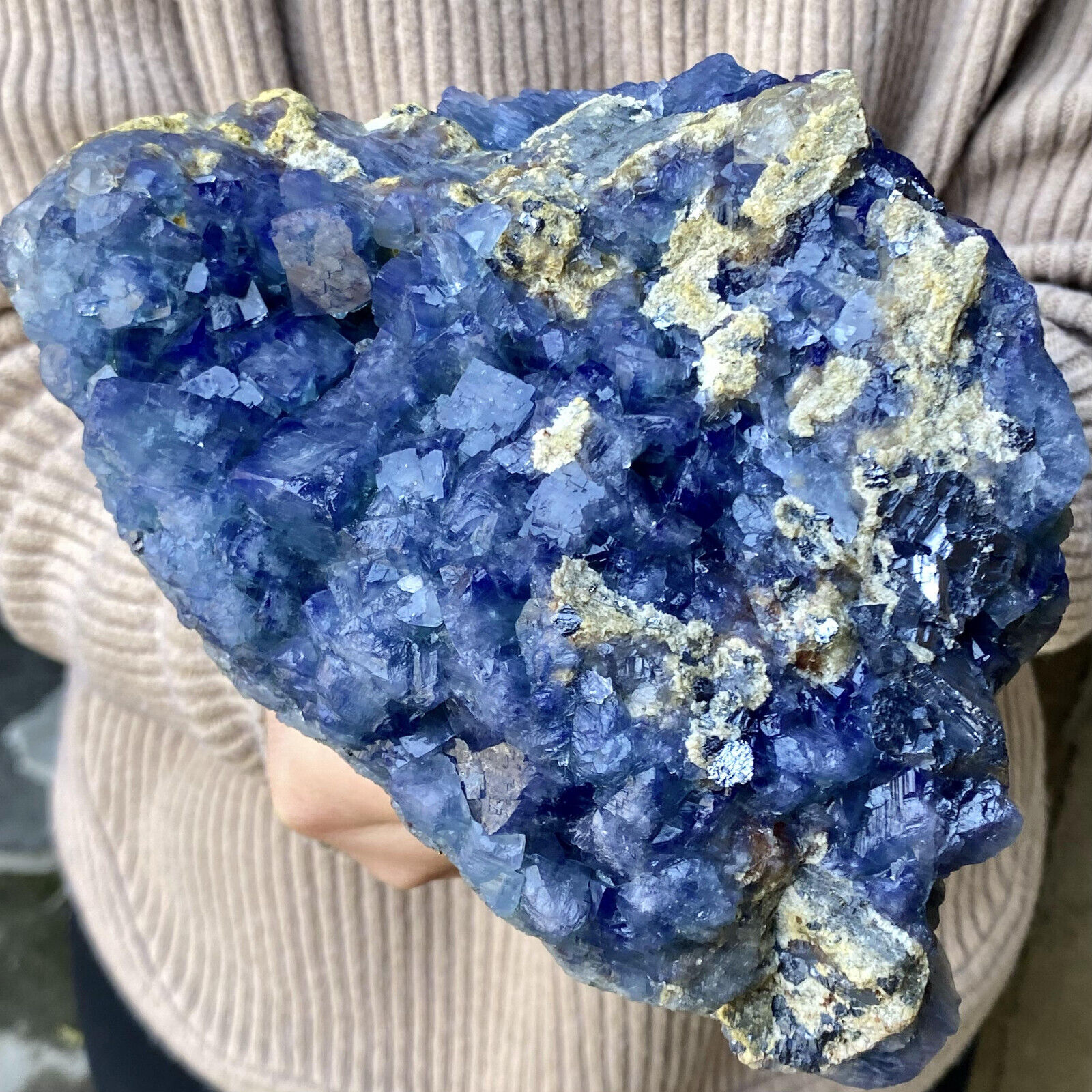 6.63LB Rare transparent blue cube fluorite mineral crystal specimen/China
