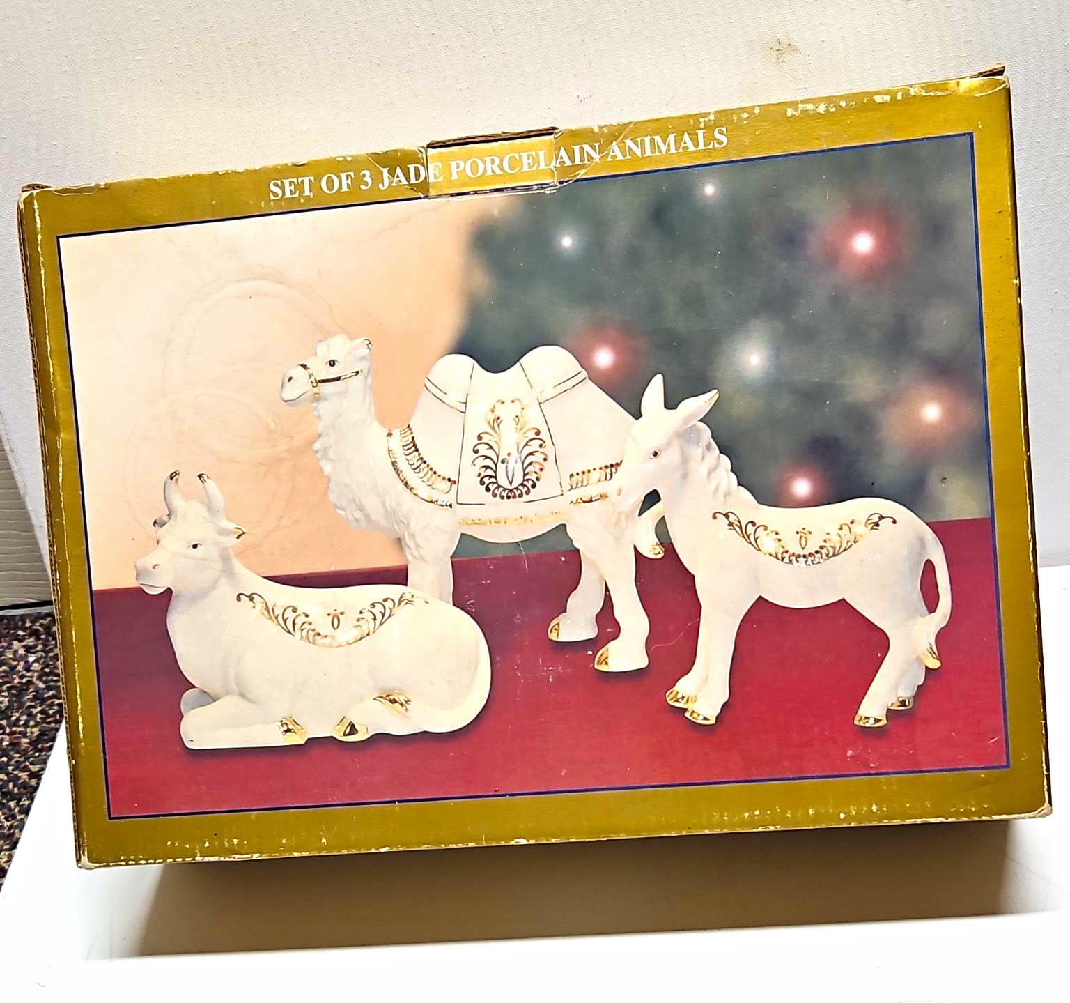 NIB Vintage Bon Ton Jade Porcelain Nativity Animals Set Camel Donkey Cow NEW VTG NIB Vintage Bon Ton Jade Porcelain Nativity Animals Set Camel Donkey Cow NEW VTG