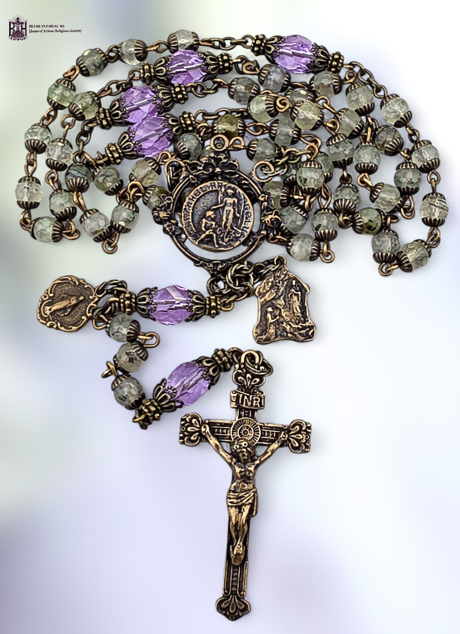 Healing Saints Archangel Raphael Lourdes Bronze Rosary | Heirloom | Prehnite