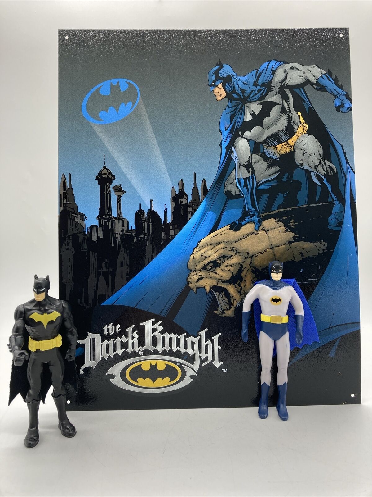 12.5 x 16in Batman The Dark Knight Tin Sign 1356 DC Comics & 2 Action Figures