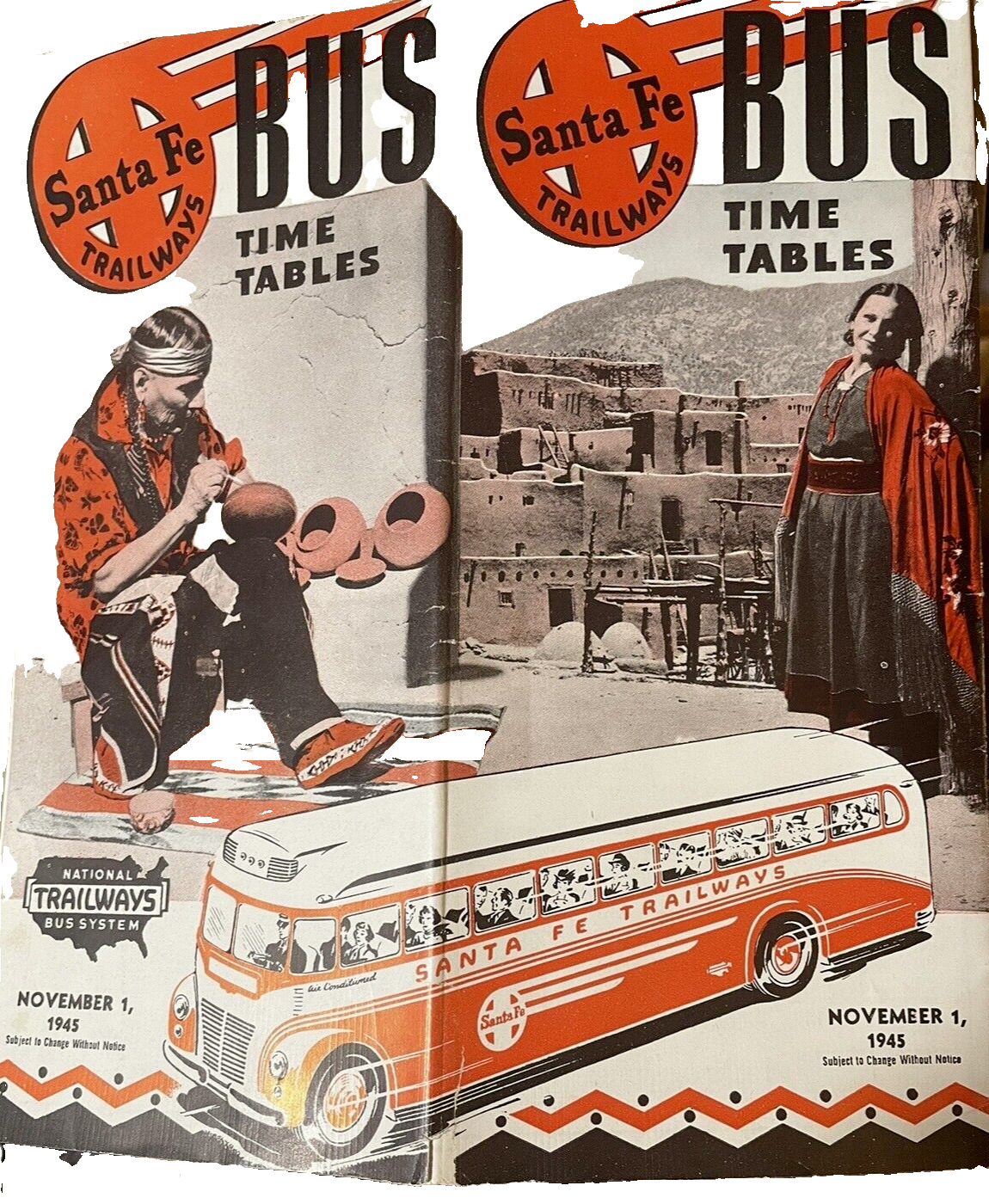 Santa Fe Trailways Bus Time Table Book War Victory Bond Advert Vintage WWII 1945